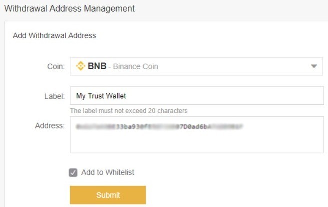 Whitelist für Auszahlungsadressen