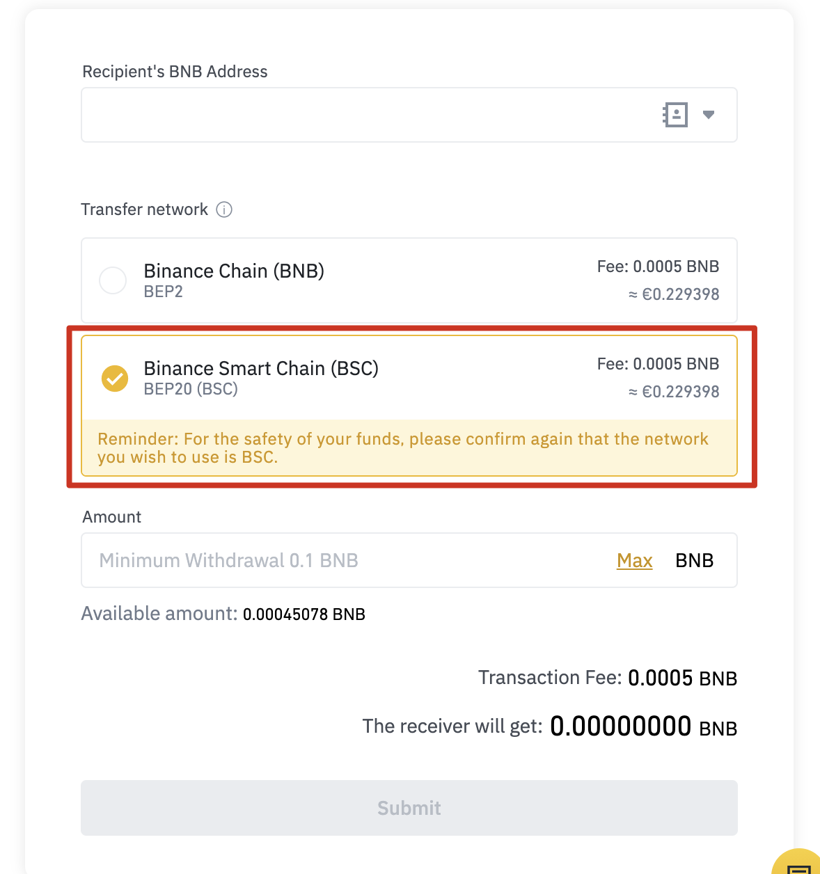 prime trust fee binance us