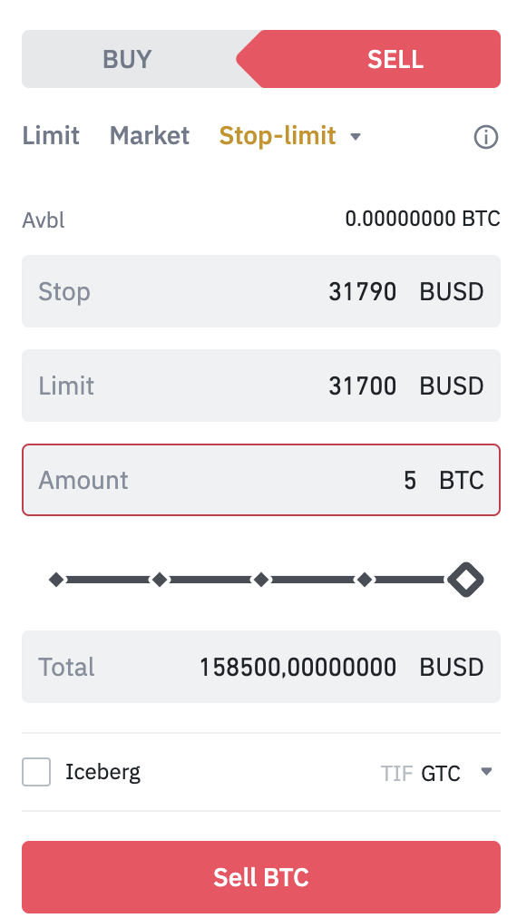 stop limit order example binance