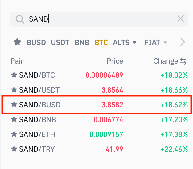 binance sand